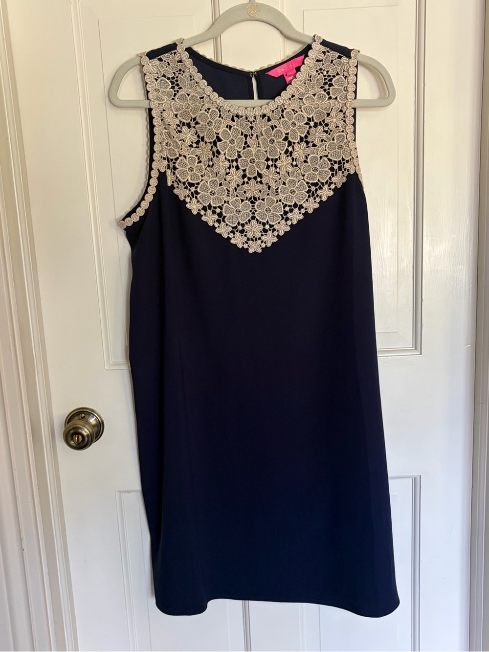 Lilly Pulitzer Navy Shift Dress with Cream Floral Lace Yoke